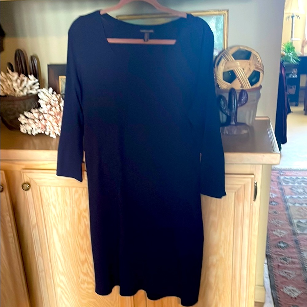 Eileen Fisher M/M 3/4 length sleeve blue knit street length dress